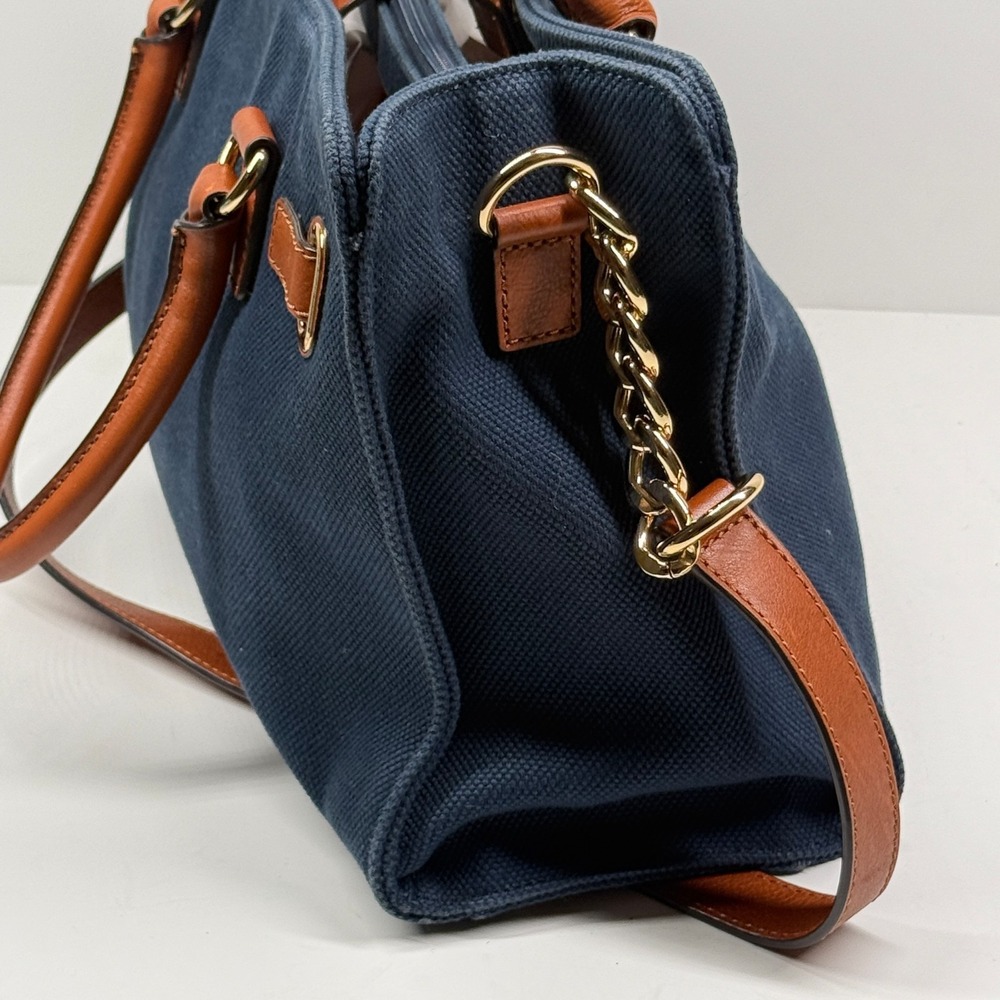 Michael Kors Hamilton Satchel Blue Canvas Medium Magnetic Snap Shoulder Bag - Picture 6 of 9